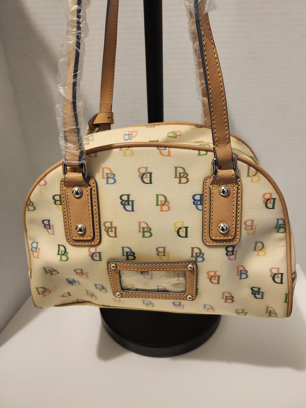 Dooney & Bourke Cream Multicolor DB Logo Dome Satchel
